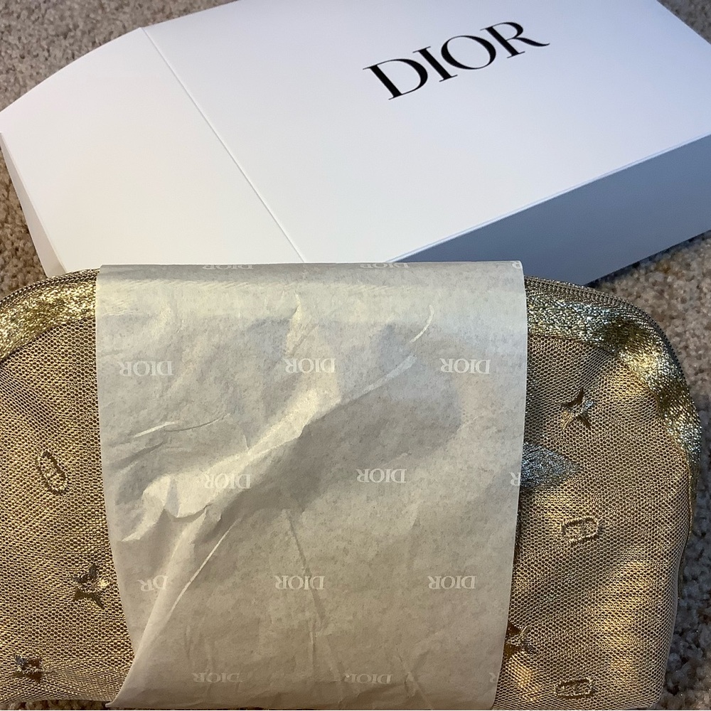 Dior GWP Metallic Gold Star-Embossed mesh Cosmetic Pouch